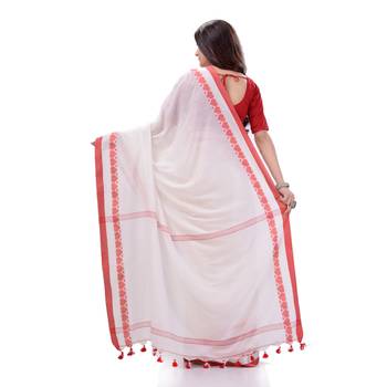 White woven cotton saree with blouse 3