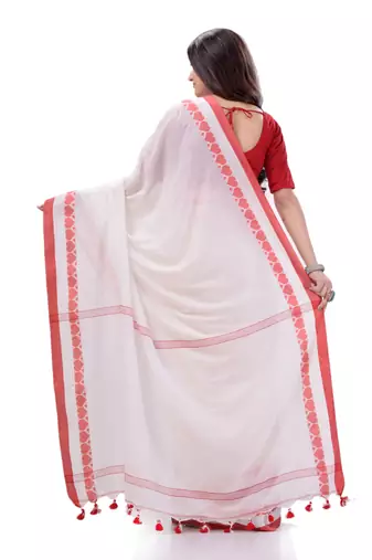 White woven cotton saree with blouse