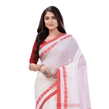 White woven cotton saree with blouse 4