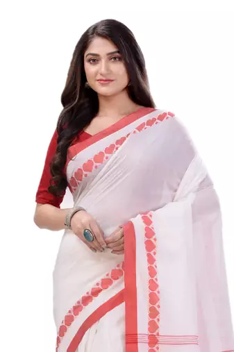 White woven cotton saree with blouse