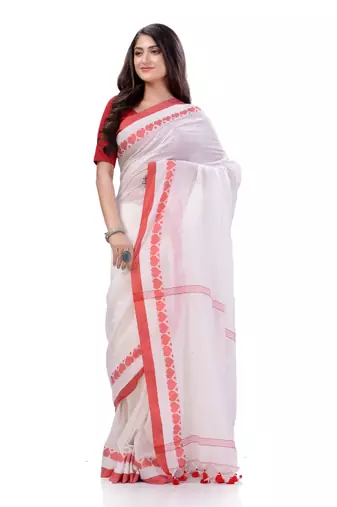White woven cotton saree with blouse