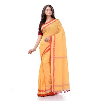 Yellow woven cotton saree with blouse 1