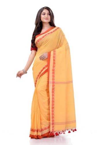 Yellow woven cotton saree with blouse