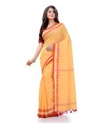 Yellow woven cotton saree with blouse
