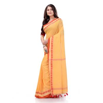 Yellow woven cotton saree with blouse 2