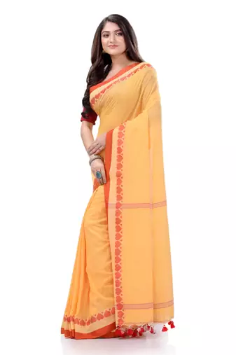 Yellow woven cotton saree with blouse