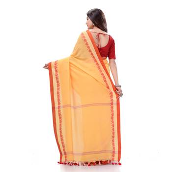 Yellow woven cotton saree with blouse 3