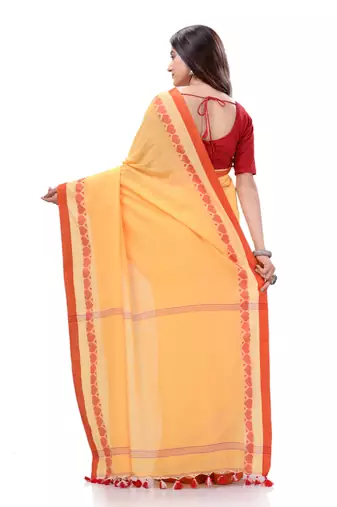 Yellow woven cotton saree with blouse