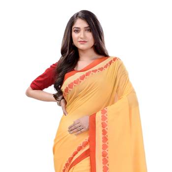 Yellow woven cotton saree with blouse 4