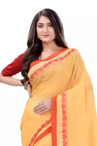 Yellow woven cotton saree with blouse