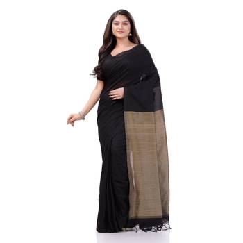 Black Woven Cotton Saree Without Blouse 1
