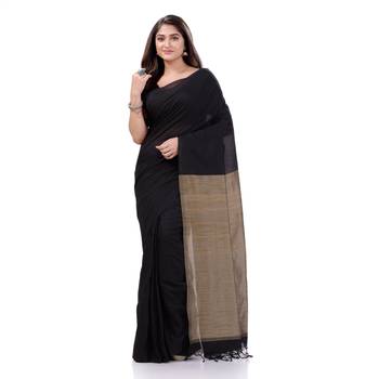 Black Woven Cotton Saree Without Blouse 2