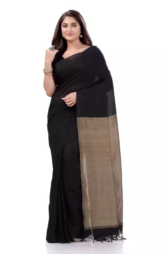 Black Woven Cotton Saree Without Blouse