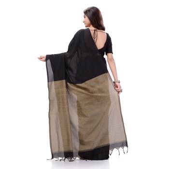 Black Woven Cotton Saree Without Blouse 3