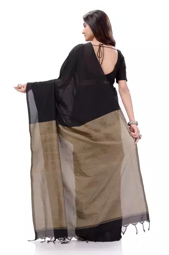 Black Woven Cotton Saree Without Blouse
