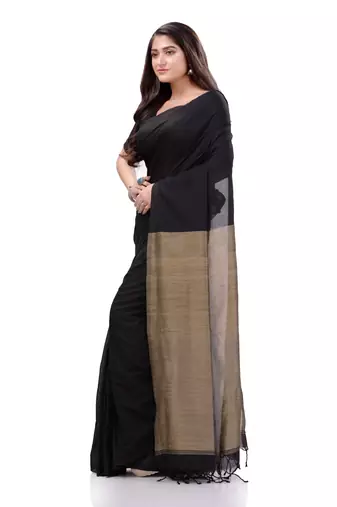 Black Woven Cotton Saree Without Blouse