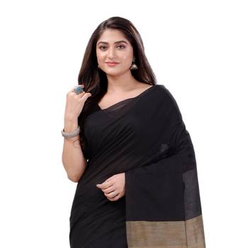 Black Woven Cotton Saree Without Blouse 5