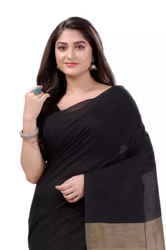 Black Woven Cotton Saree Without Blouse
