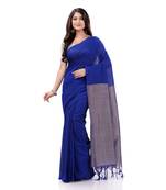 Blue Woven Cotton Saree Without Blouse