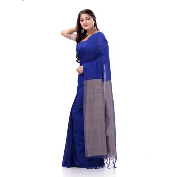 Blue Woven Cotton Saree Without Blouse 2