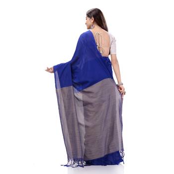 Blue Woven Cotton Saree Without Blouse 3