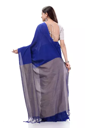Blue Woven Cotton Saree Without Blouse