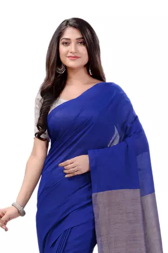 Blue Woven Cotton Saree Without Blouse
