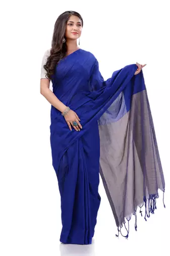 Blue Woven Cotton Saree Without Blouse