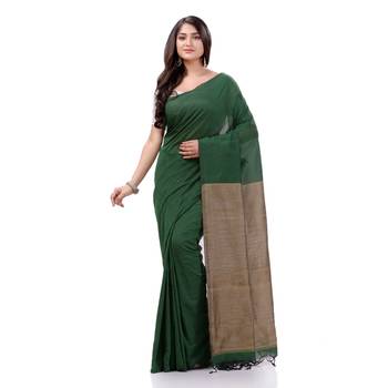 Green Woven Cotton Saree Without Blouse 1