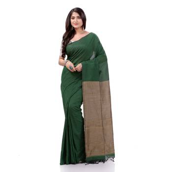 Green Woven Cotton Saree Without Blouse 2