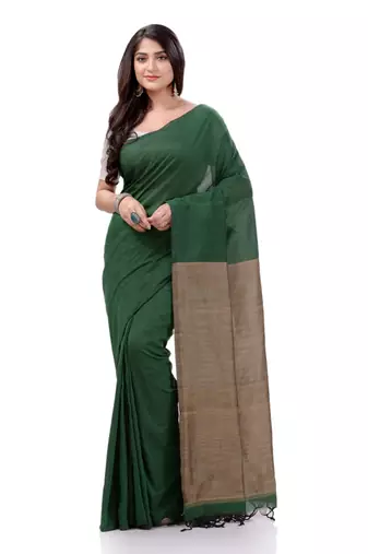 Green Woven Cotton Saree Without Blouse
