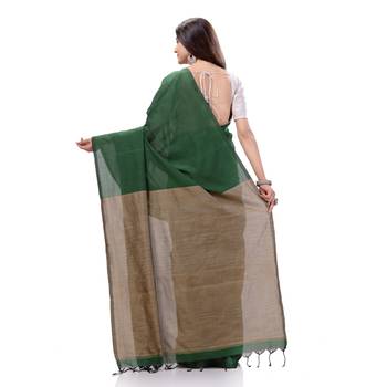 Green Woven Cotton Saree Without Blouse 3