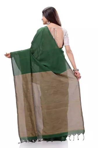 Green Woven Cotton Saree Without Blouse