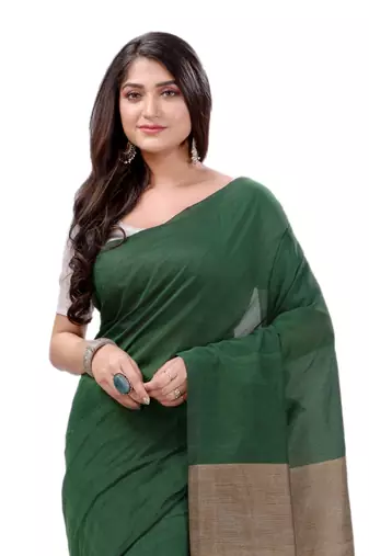 Green Woven Cotton Saree Without Blouse