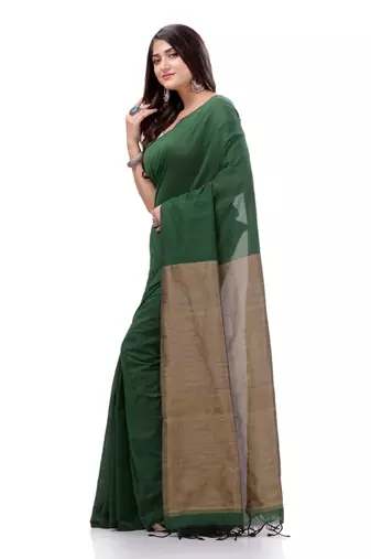 Green Woven Cotton Saree Without Blouse