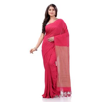 Pink Woven Cotton Saree Without Blouse 1