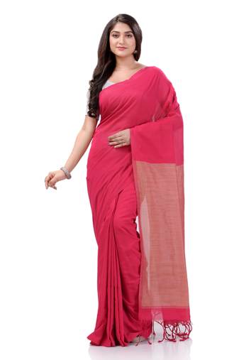 Pink Woven Cotton Saree Without Blouse