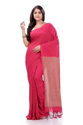 Pink Woven Cotton Saree Without Blouse