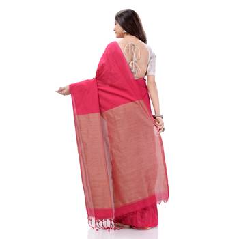 Pink Woven Cotton Saree Without Blouse 3