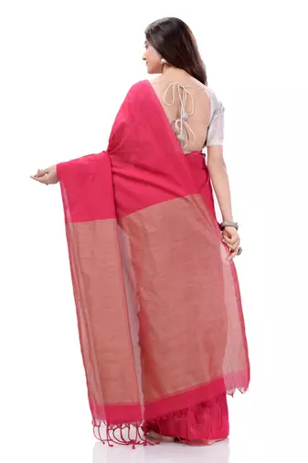 Pink Woven Cotton Saree Without Blouse