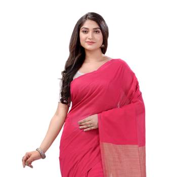 Pink Woven Cotton Saree Without Blouse 4