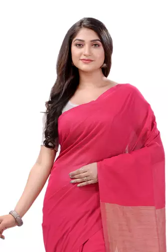 Pink Woven Cotton Saree Without Blouse