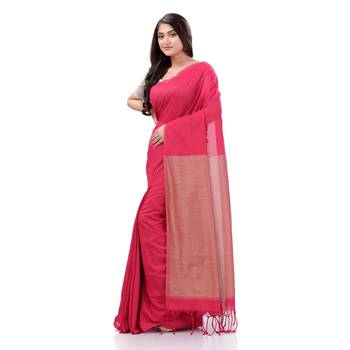 Pink Woven Cotton Saree Without Blouse 5