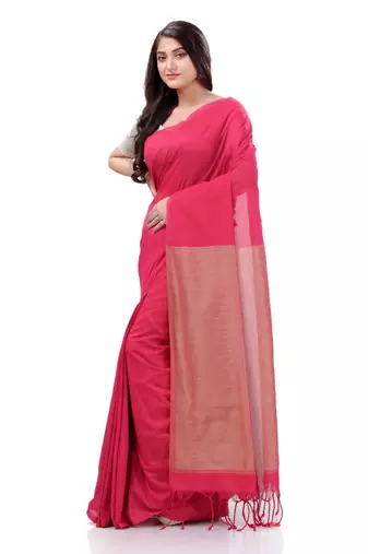 Pink Woven Cotton Saree Without Blouse