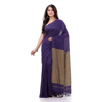 Purple Woven Cotton Saree Without Blouse 1