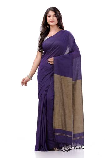 Purple Woven Cotton Saree Without Blouse