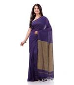 Purple Woven Cotton Saree Without Blouse