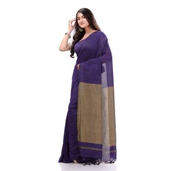 Purple Woven Cotton Saree Without Blouse 2