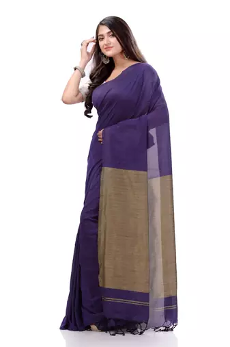 Purple Woven Cotton Saree Without Blouse