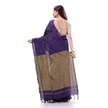 Purple Woven Cotton Saree Without Blouse 3